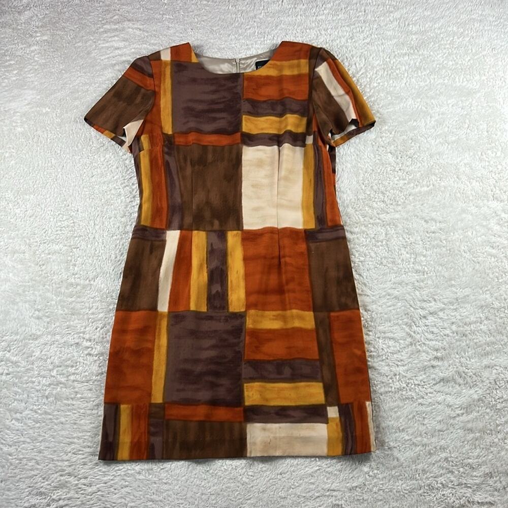 Vintage John Roberts brown, orange yellow sheath dress, size‎ 12